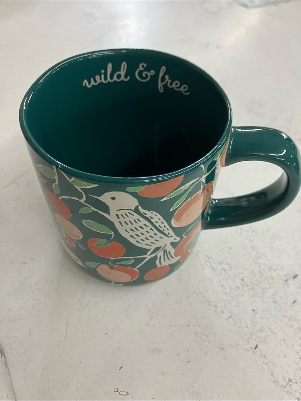 Opalhouse Teal Ceramic Mug with Peach & Bird Motif